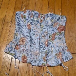AKIRA Light Blue Floral Brocade Corset Top
